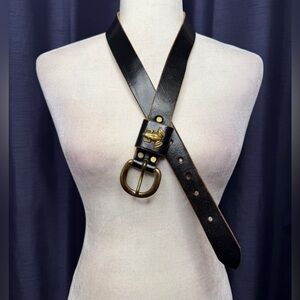 Vintage Royden leather belt with decorative brass frog